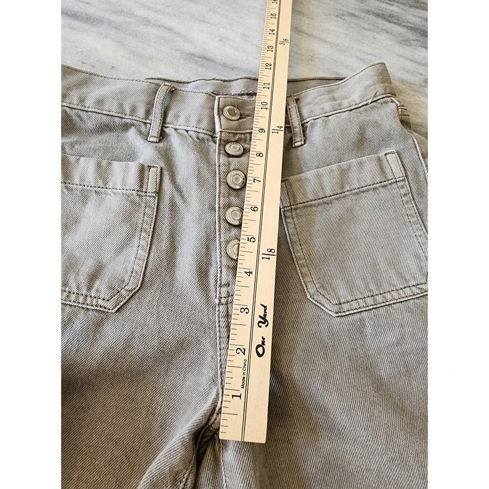 American Eagle Wide Leg Crop Jeans Green Khaki Button Fly Patch Pocket Size 4
